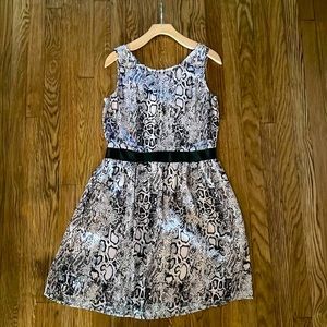 Target snake skin print knee length dress w built in faux leather belt. Size S/P